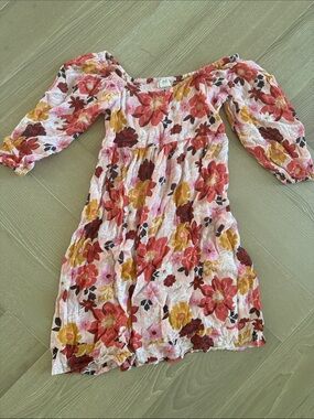 Billabong Floral Off-Shoulder Girls' Dress in Pink & Mustard